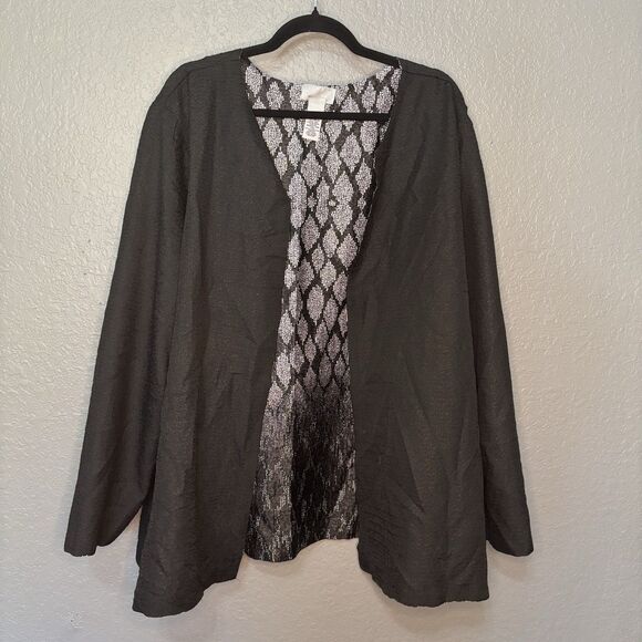 Catherines Women 3X Black Silver Reversible Dressy Open Front Evening Jacket - Picture 6 of 7